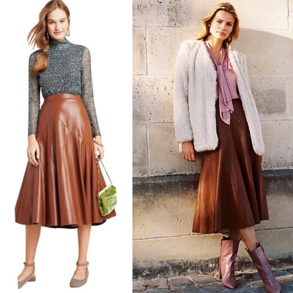 Anthropologie Maeve Mariska Faux Leather Midi Skirt